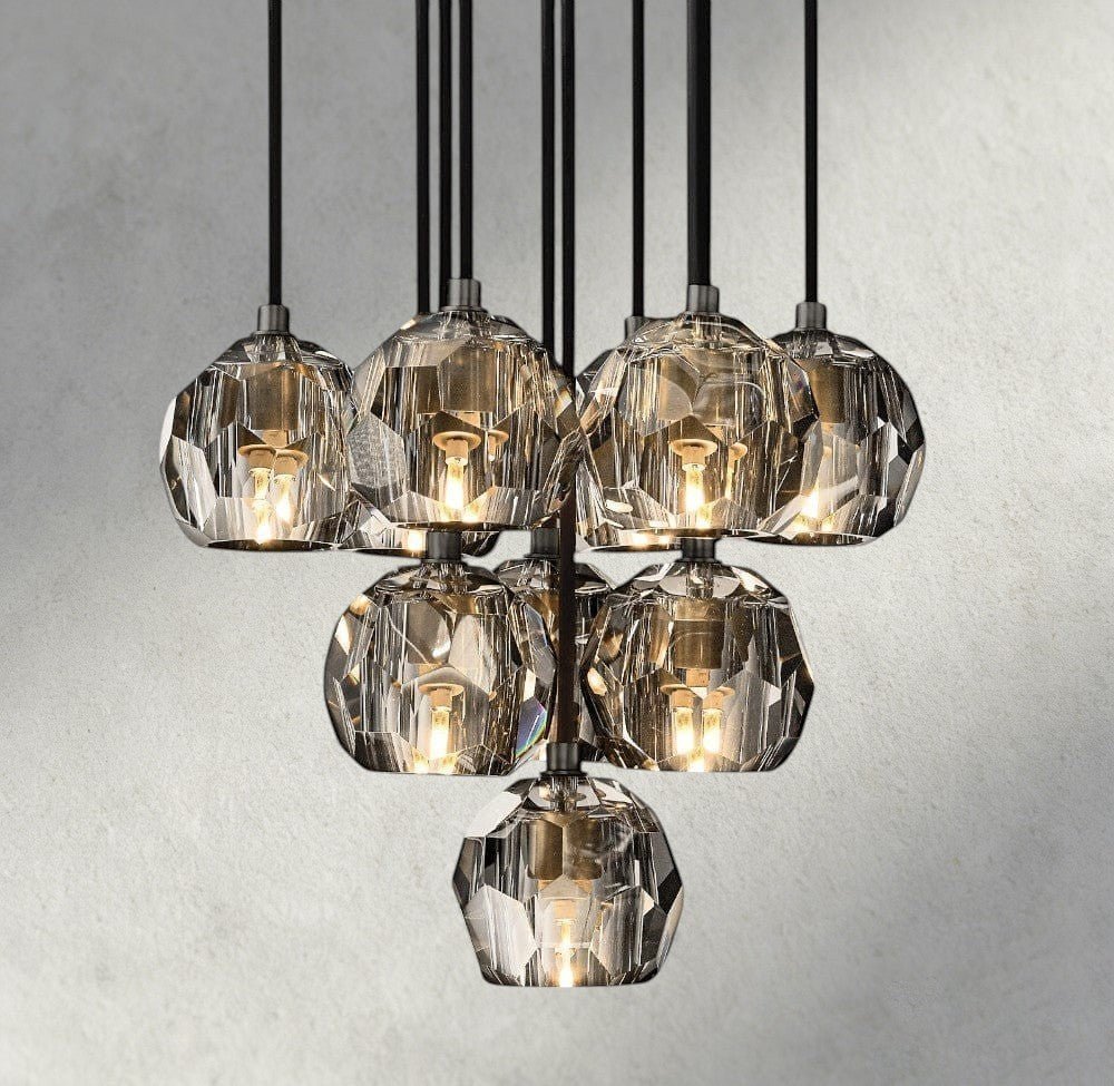 Boaly De Cristal Clear/ Smoke Glass Round Cluster Chandelier 14", 19", 24", 30", 40" - Zelno Lighting