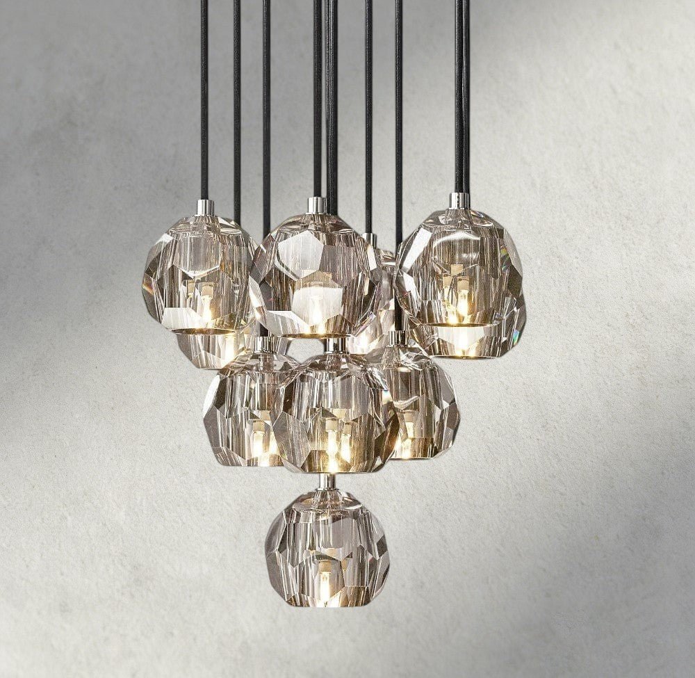 Boaly De Cristal Clear/ Smoke Glass Round Cluster Chandelier 14", 19", 24", 30", 40" - Zelno Lighting