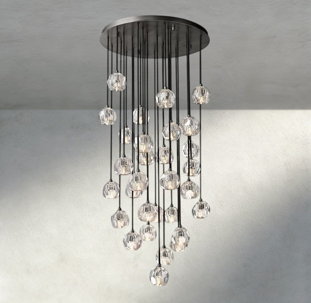 Boaly De Cristal Clear/ Smoke Glass Round Cluster Chandelier 14", 19", 24", 30", 40" - Zelno Lighting