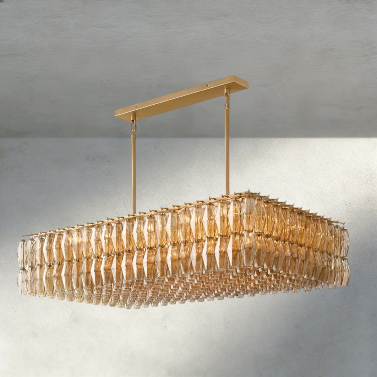 Chiaray Clear/ Smoke Glass Rectangular Chandelier 54", 74" - Zelno Lighting