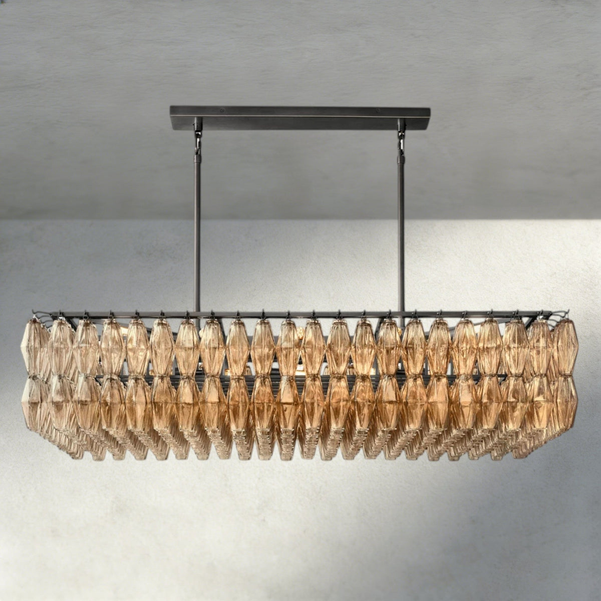 Chiaray Clear/ Smoke Glass Rectangular Chandelier 54", 74" - Zelno Lighting