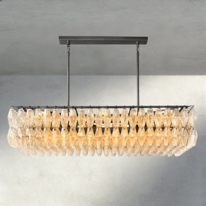 Chiaray Clear/ Smoke Glass Rectangular Chandelier 54", 74" - Zelno Lighting