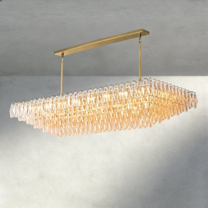 Chiaray Clear/ Smoke Glass Tiered Rectangular Chandelier 54", 74" - Zelno Lighting