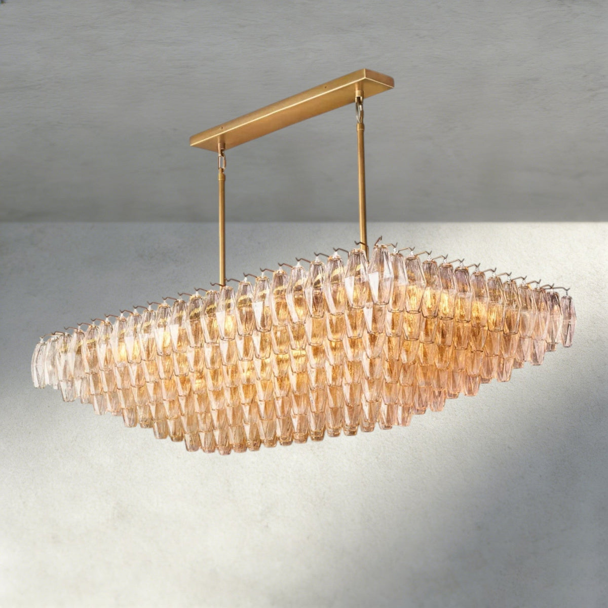 Chiaray Clear/ Smoke Glass Tiered Rectangular Chandelier 54", 74" - Zelno Lighting