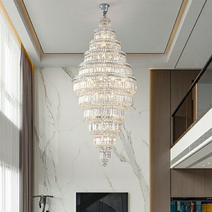 Chrome Extra Large Crystal Chandelier in Silver for Foyer/Staircase/Living Room/Entrance - Zelno Lighting