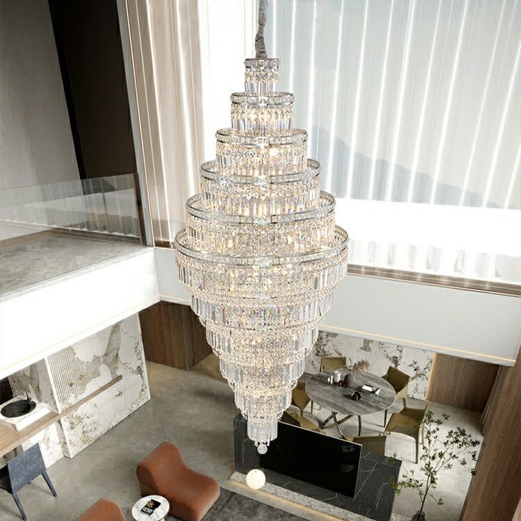 Chrome Extra Large Crystal Chandelier in Silver for Foyer/Staircase/Living Room/Entrance - Zelno Lighting