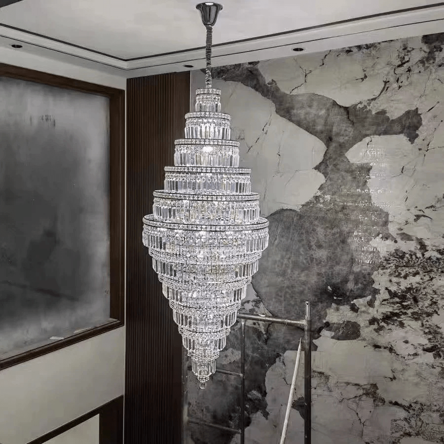 Chrome Extra Large Crystal Chandelier in Silver for Foyer/Staircase/Living Room/Entrance - Zelno Lighting