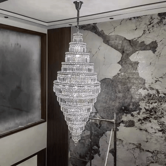 Chrome Extra Large Crystal Chandelier in Silver for Foyer/Staircase/Living Room/Entrance - Zelno Lighting