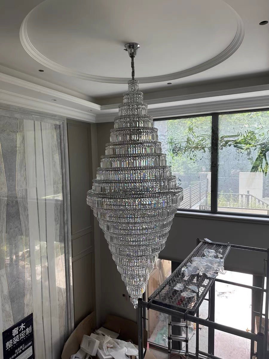 Chrome Extra Large Crystal Chandelier in Silver for Foyer/Staircase/Living Room/Entrance - Zelno Lighting