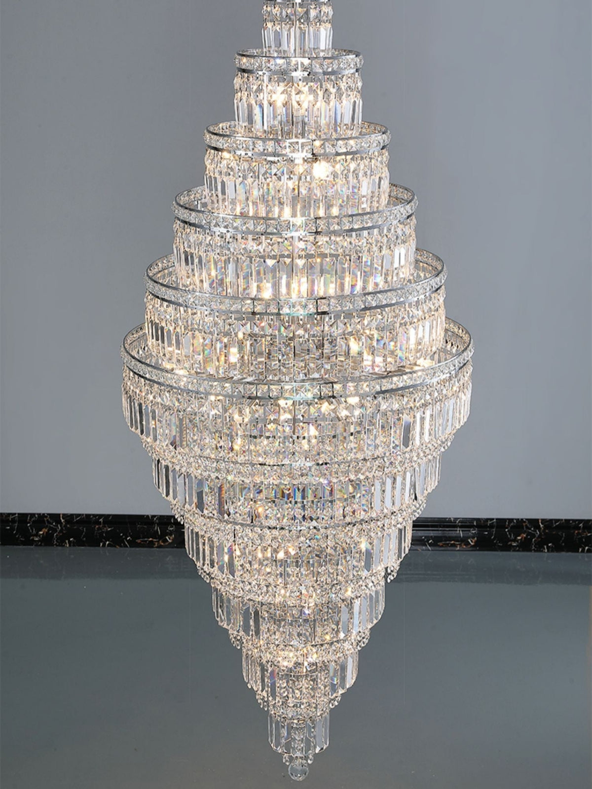 Chrome Extra Large Crystal Chandelier in Silver for Foyer/Staircase/Living Room/Entrance - Zelno Lighting