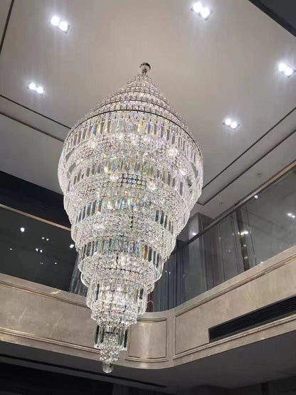 Chrome Extra Large Crystal Chandelier in Silver for Foyer/Staircase/Living Room/Entrance - Zelno Lighting