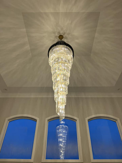 Classic Large Multi - layered Spiral Crystal Chandelier for Foyer/ Staircase - Zelno Lighting