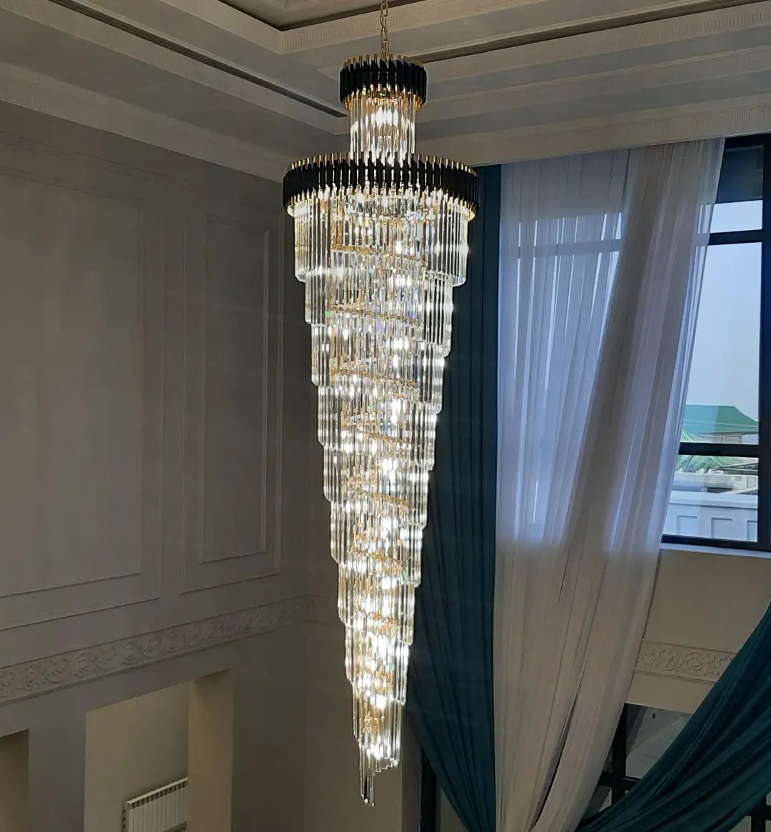 Classic Large Multi - layered Spiral Crystal Chandelier for Foyer/ Staircase - Zelno Lighting