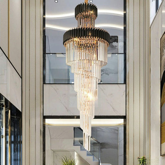Classic Large Multi - layered Spiral Crystal Chandelier for Foyer/ Staircase - Zelno Lighting