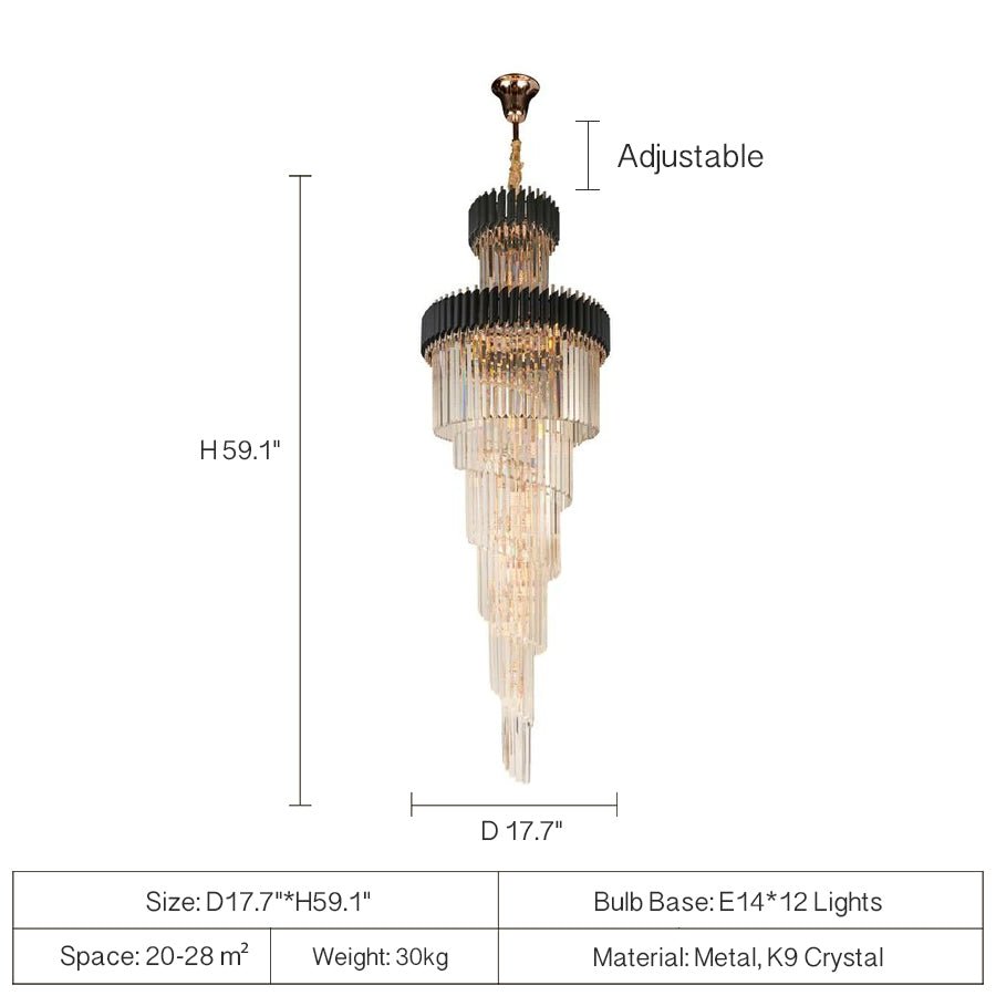 Classic Large Multi - layered Spiral Crystal Chandelier for Foyer/ Staircase - Zelno Lighting