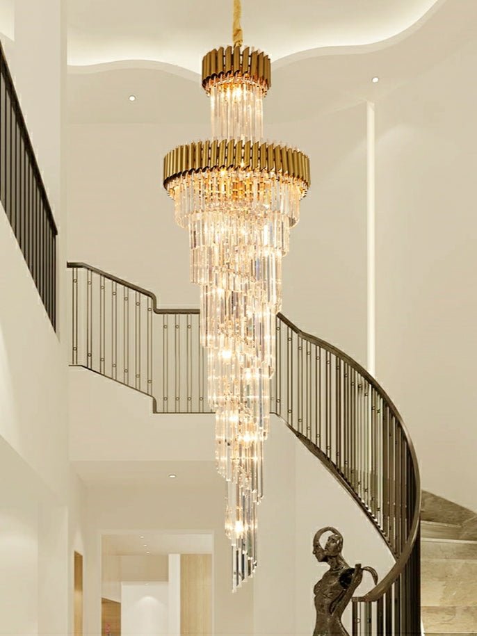 Classic Large Multi - layered Spiral Crystal Chandelier for Foyer/ Staircase - Zelno Lighting