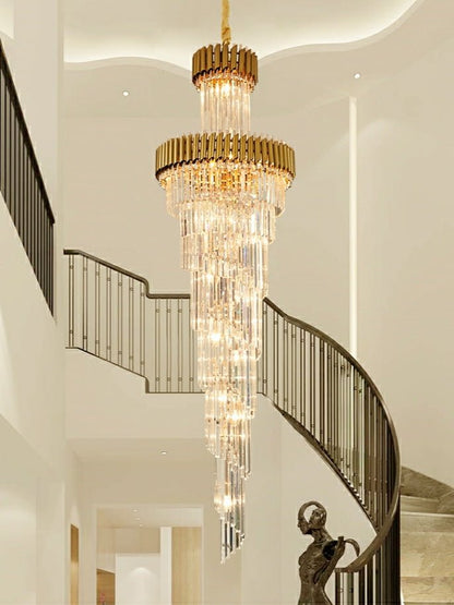 Classic Large Multi - layered Spiral Crystal Chandelier for Foyer/ Staircase - Zelno Lighting