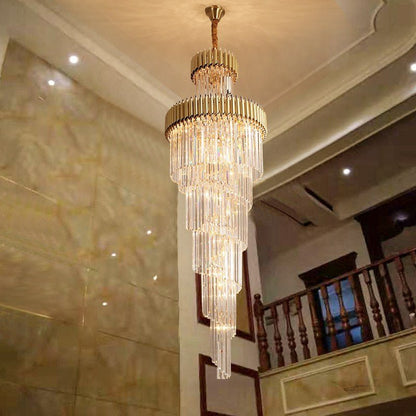 Classic Large Multi - layered Spiral Crystal Chandelier for Foyer/ Staircase - Zelno Lighting