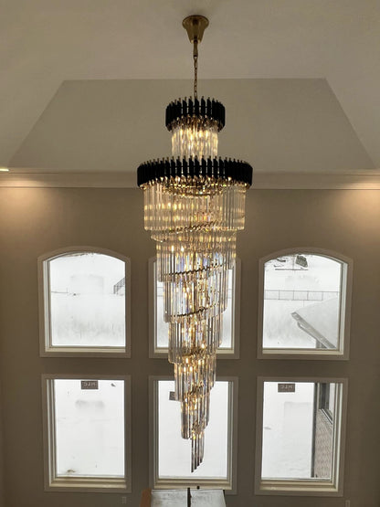 Classic Large Multi - layered Spiral Crystal Chandelier for Foyer/ Staircase - Zelno Lighting