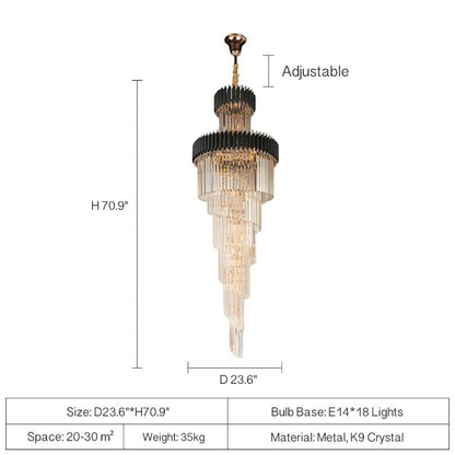 Classic Large Multi - layered Spiral Crystal Chandelier for Foyer/ Staircase - Zelno Lighting