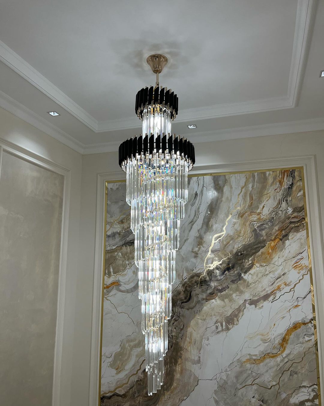 Classic Large Multi - layered Spiral Crystal Chandelier for Foyer/ Staircase - Zelno Lighting