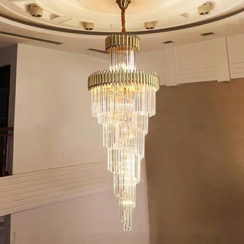 Classic Large Multi - layered Spiral Crystal Chandelier for Foyer/ Staircase - Zelno Lighting