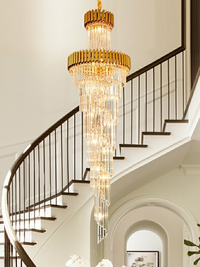 Classic Large Multi - layered Spiral Crystal Chandelier for Foyer/ Staircase - Zelno Lighting