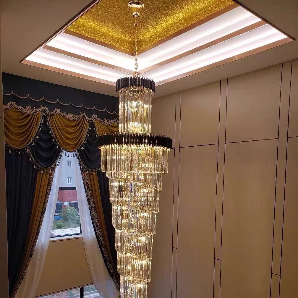 Classic Large Multi - layered Spiral Crystal Chandelier for Foyer/ Staircase - Zelno Lighting