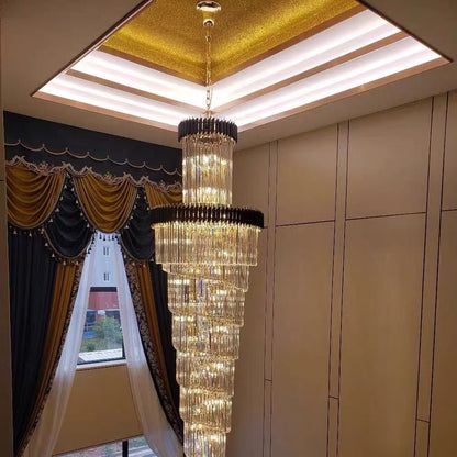 Classic Large Multi - layered Spiral Crystal Chandelier for Foyer/ Staircase - Zelno Lighting