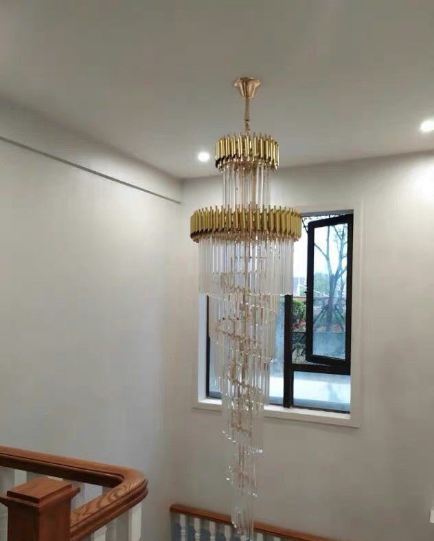Classic Large Multi - layered Spiral Crystal Chandelier for Foyer/ Staircase - Zelno Lighting