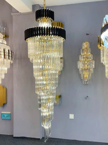Classic Large Multi - layered Spiral Crystal Chandelier for Foyer/ Staircase - Zelno Lighting
