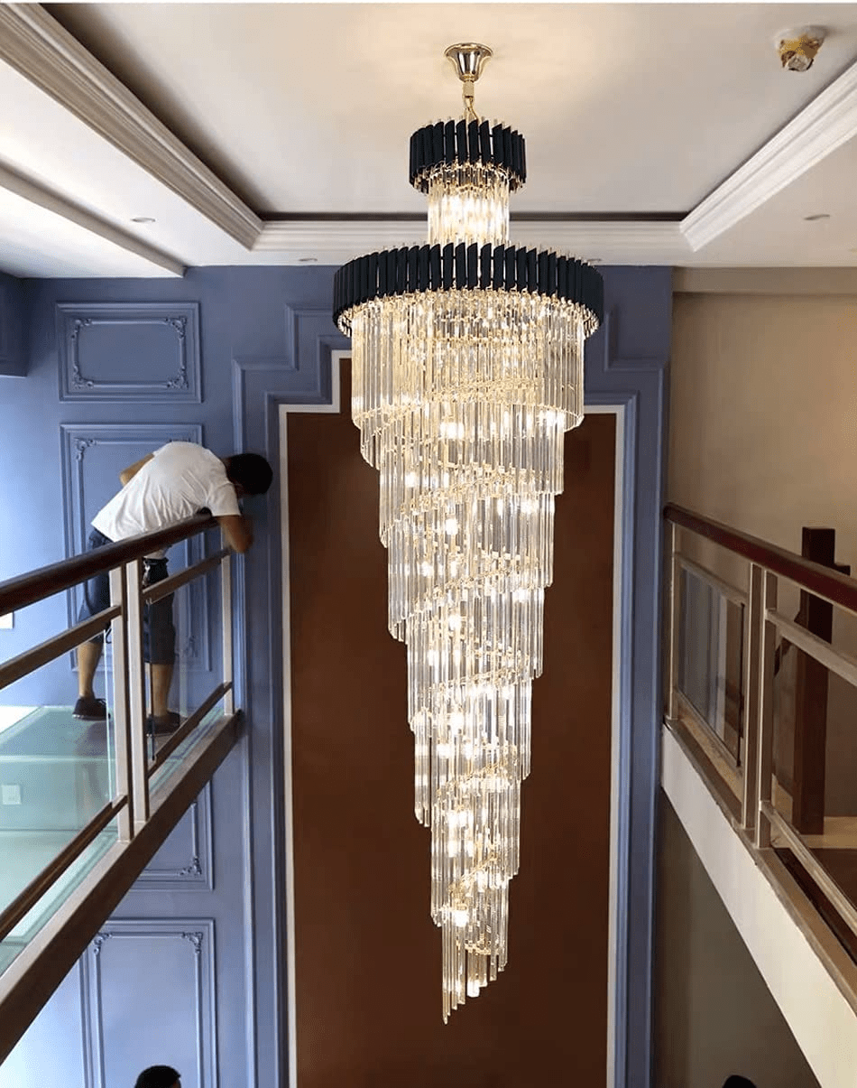 Classic Large Multi - layered Spiral Crystal Chandelier for Foyer/ Staircase - Zelno Lighting