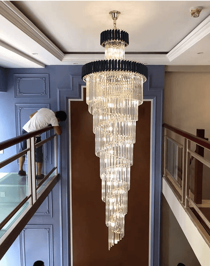 Classic Large Multi - layered Spiral Crystal Chandelier for Foyer/ Staircase - Zelno Lighting