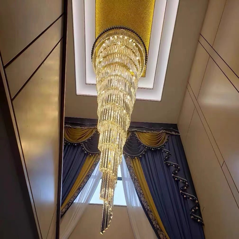 Classic Large Multi - layered Spiral Crystal Chandelier for Foyer/ Staircase - Zelno Lighting