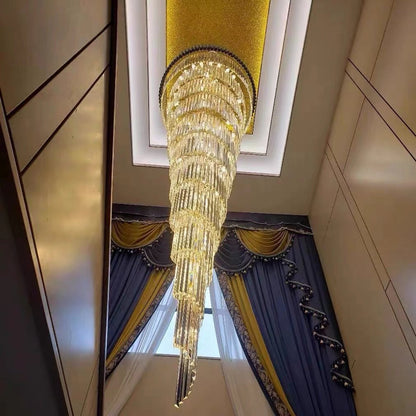 Classic Large Multi - layered Spiral Crystal Chandelier for Foyer/ Staircase - Zelno Lighting