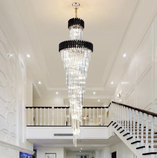 Classic Large Multi - layered Spiral Crystal Chandelier for Foyer/ Staircase - Zelno Lighting