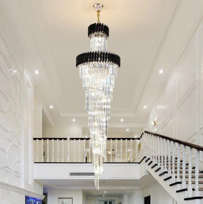 Classic Large Multi - layered Spiral Crystal Chandelier for Foyer/ Staircase - Zelno Lighting