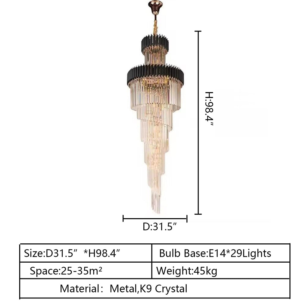 Classic Large Multi - layered Spiral Crystal Chandelier for Foyer/ Staircase - Zelno Lighting
