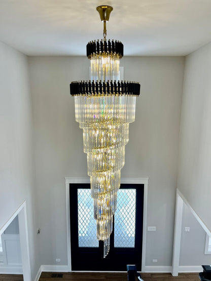 Classic Large Multi - layered Spiral Crystal Chandelier for Foyer/ Staircase - Zelno Lighting