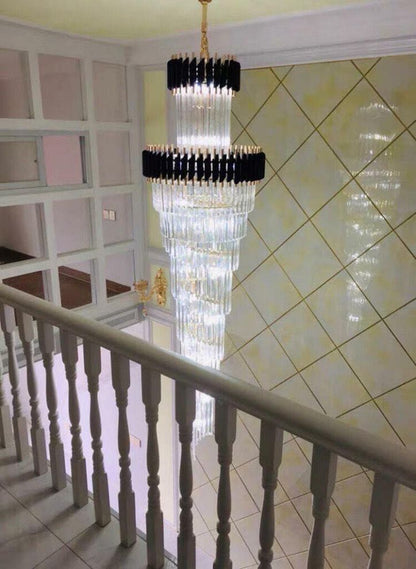Classic Large Multi - layered Spiral Crystal Chandelier for Foyer/ Staircase - Zelno Lighting