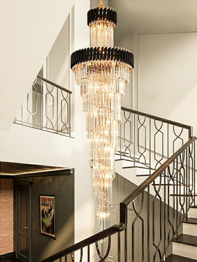 Classic Large Multi - layered Spiral Crystal Chandelier for Foyer/ Staircase - Zelno Lighting