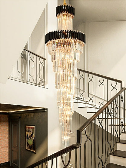 Classic Large Multi - layered Spiral Crystal Chandelier for Foyer/ Staircase - Zelno Lighting