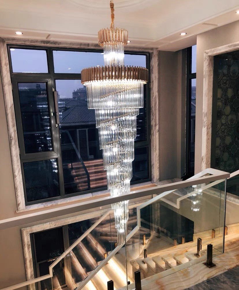 Classic Large Multi - layered Spiral Crystal Chandelier for Foyer/ Staircase - Zelno Lighting