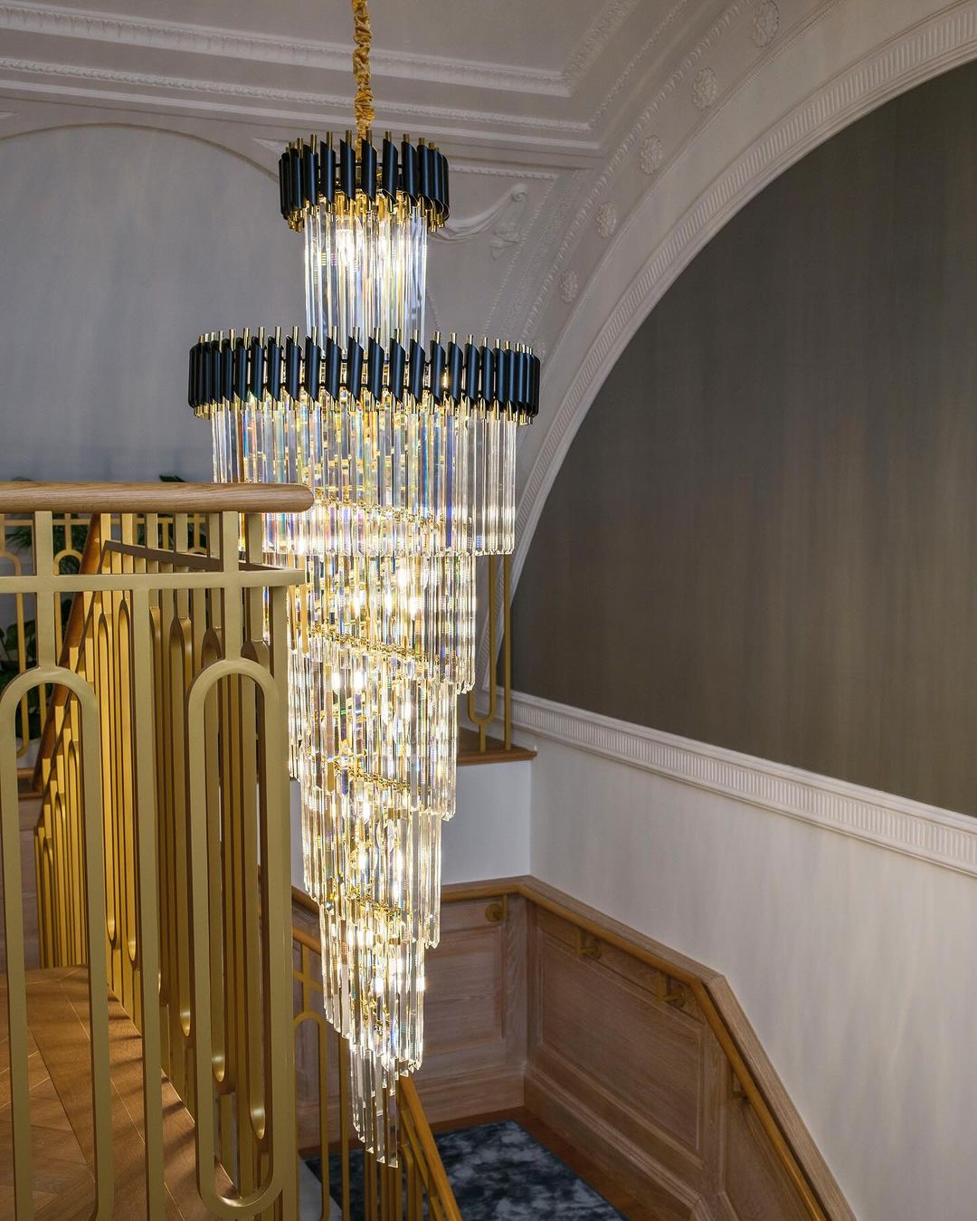 Classic Large Multi - layered Spiral Crystal Chandelier for Foyer/ Staircase - Zelno Lighting