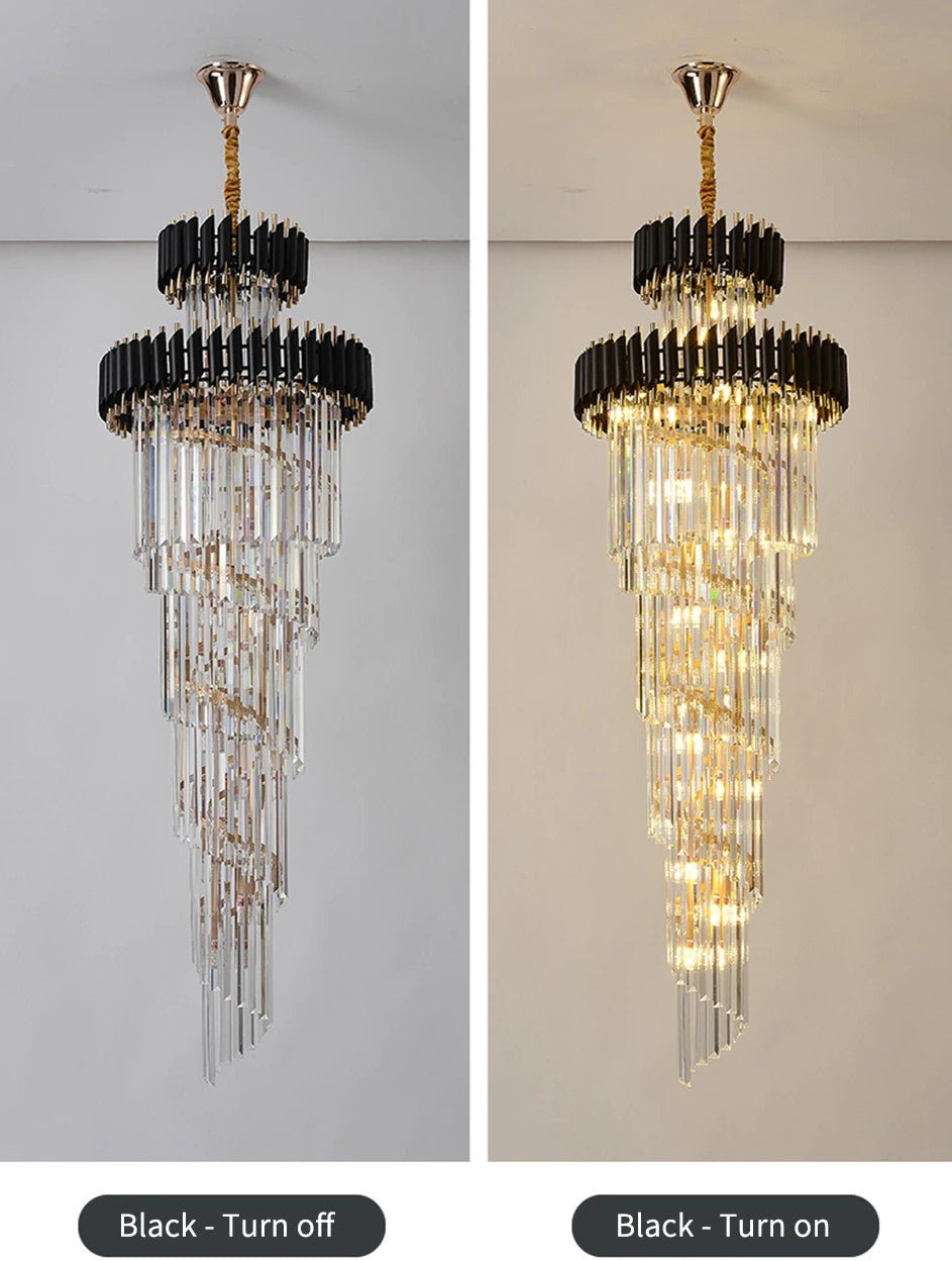 Classic Large Multi - layered Spiral Crystal Chandelier for Foyer/ Staircase - Zelno Lighting