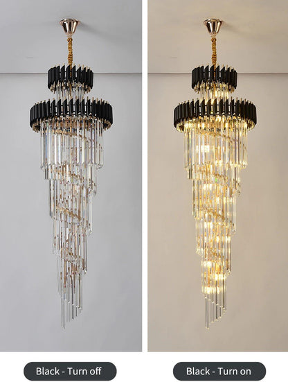 Classic Large Multi - layered Spiral Crystal Chandelier for Foyer/ Staircase - Zelno Lighting
