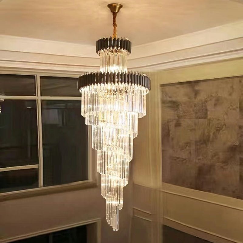 Classic Large Multi - layered Spiral Crystal Chandelier for Foyer/ Staircase - Zelno Lighting