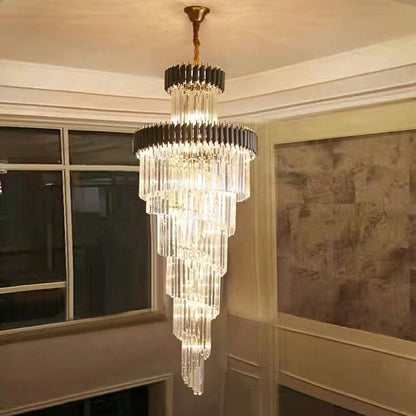Classic Large Multi - layered Spiral Crystal Chandelier for Foyer/ Staircase - Zelno Lighting