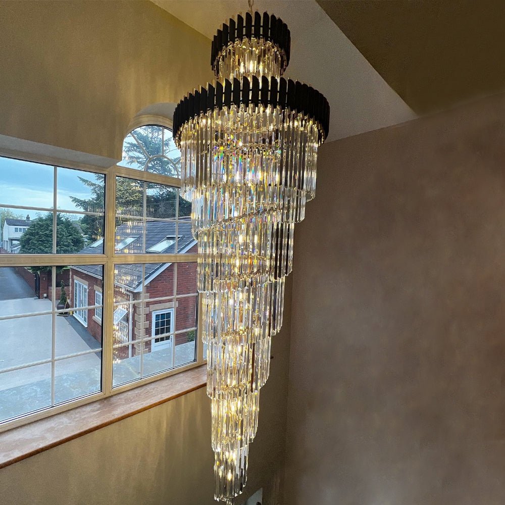 Classic Large Multi - layered Spiral Crystal Chandelier for Foyer/ Staircase - Zelno Lighting