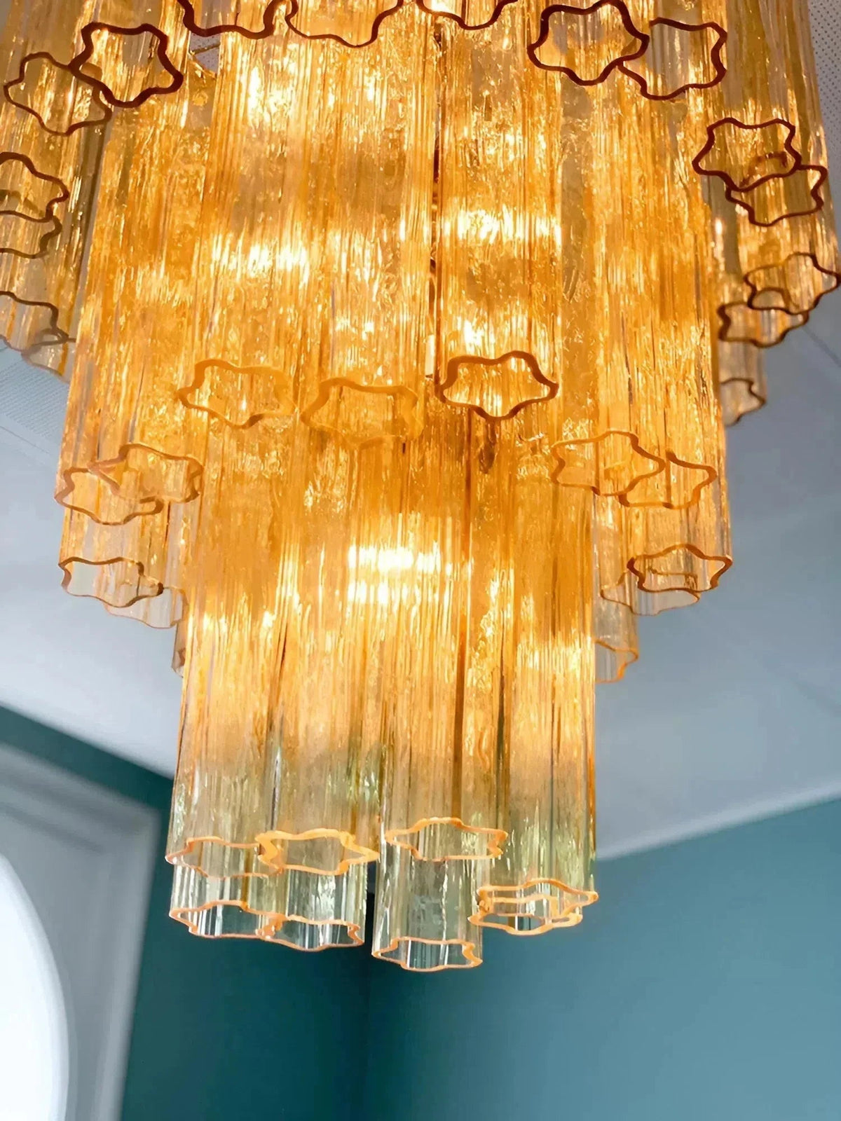 Elegant Yellow Murano Glass Tube Chandelier 25.6" - Zelno Lighting